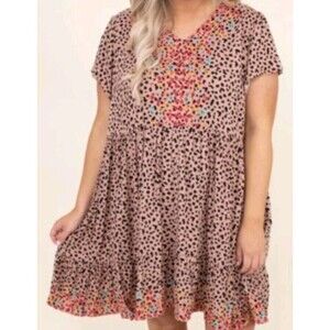 Savanna Jane Dress Size 3X Embroidered Leopard Print Babydoll Flare Lined New